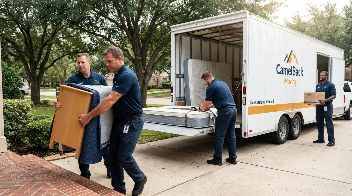 Crew loading residential truck for cross-state move from Algoma, WI