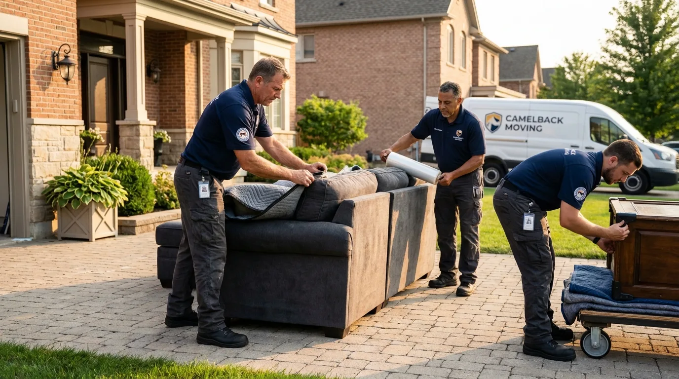 Large estate moving crew wrapping furniture in Algoma, WI